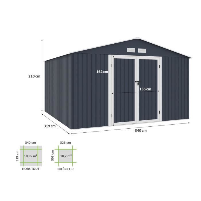 ARCHER Metalen tuinschuur 10,85 m2 - ankerkit inbegrepen - antracietgrijs - Home & Garden > Lawn & Garden > Outdoor Living > Outdoor Structures > Canopies & Gazebos > Gazebos