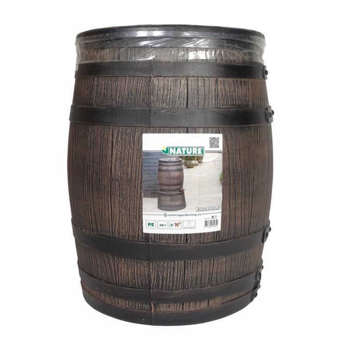 Barrel-shaped water collection tray - NATURE - Rotationally moulded PE - 50 litres - Including accessories