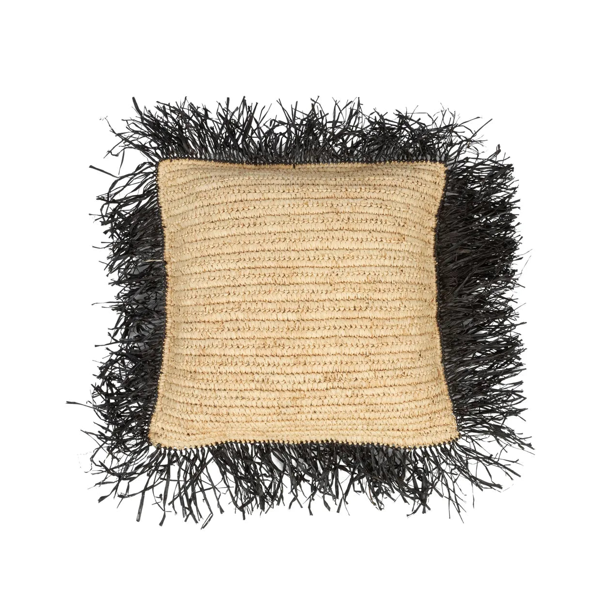 Bazar Bizar De Raffia Kussenhoes Vierkant - Natuurlijk Zwart - 40x40 - Home & Garden > Decor > Throw Pillows