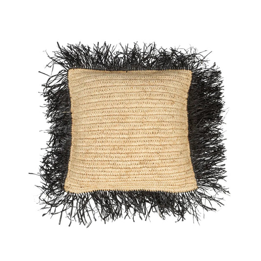 Bazar Bizar De Raffia Kussenhoes Vierkant - Natuurlijk Zwart - 40x40 - Home & Garden > Decor > Throw Pillows