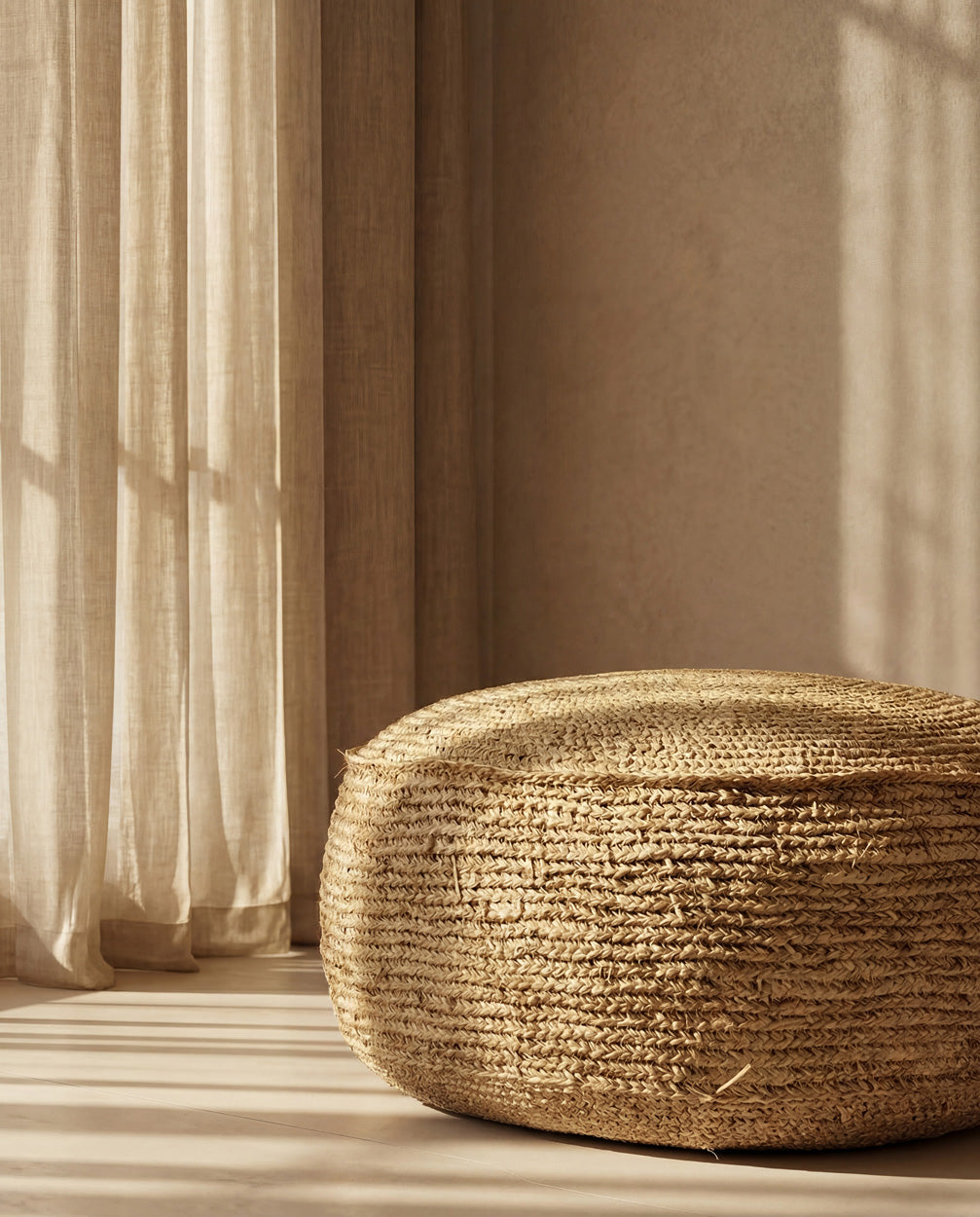 De Raffia Flores Poef - Naturel