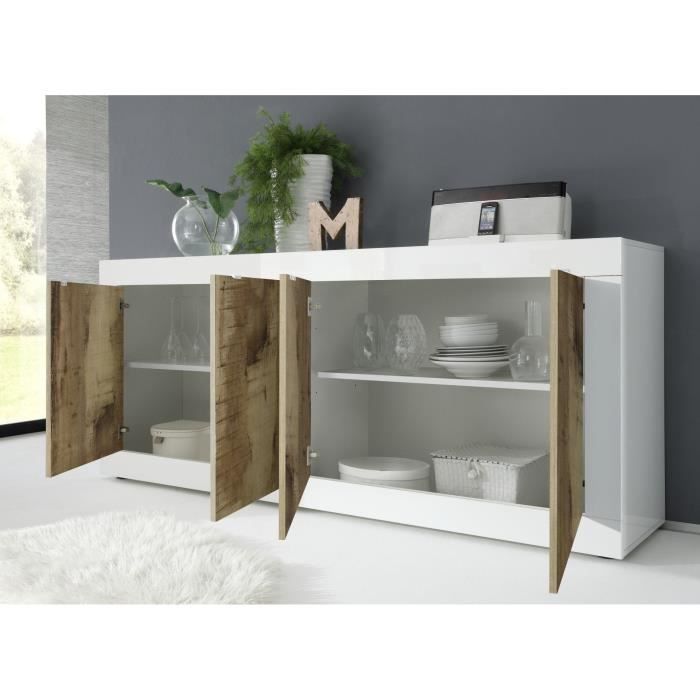 Sideboard - BASICO - 4 doors - White oak decor Pero - 207 x 86 x 43 cm