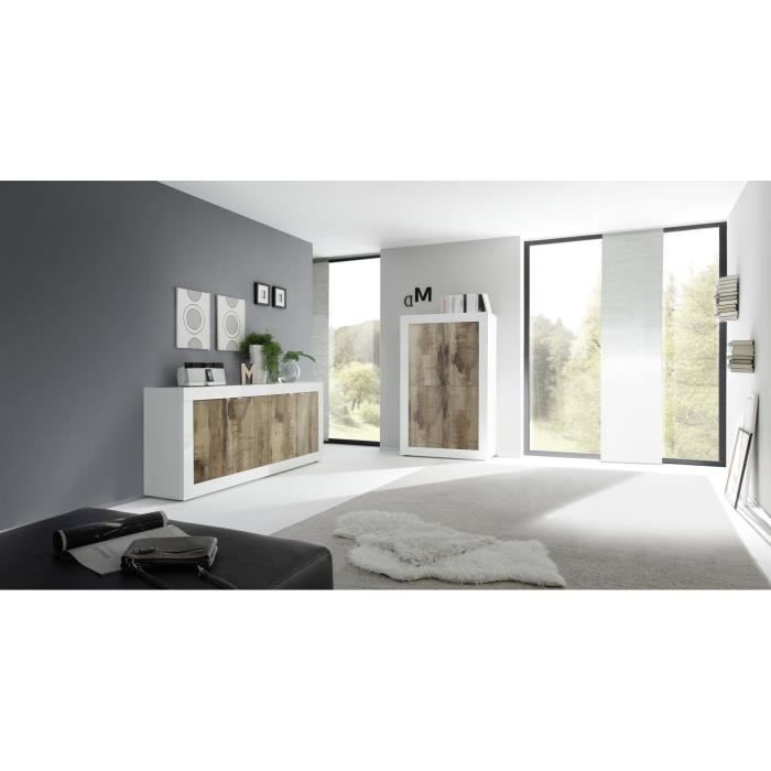 Sideboard - BASICO - 4 doors - White oak decor Pero - 207 x 86 x 43 cm