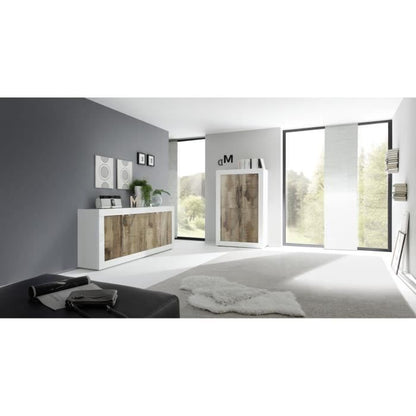 Sideboard - BASICO - 4 doors - White oak decor Pero - 207 x 86 x 43 cm