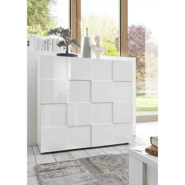 Dressoir - MILANO - 2 deuren - Glanzend wit gelakt - 121 x 42 x 111 cm - Daza-living
