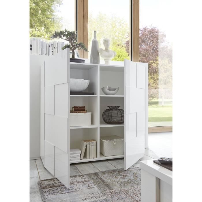 Dressoir - MILANO - 2 deuren - Glanzend wit gelakt - 121 x 42 x 111 cm - Daza-living