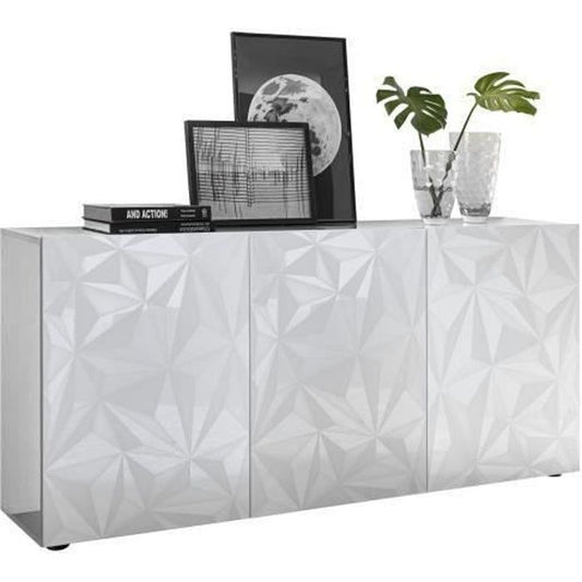 Sideboard with 3 doors - Glossy white lacquer - L 181 x D 42 x H 84 cm - PARIGI