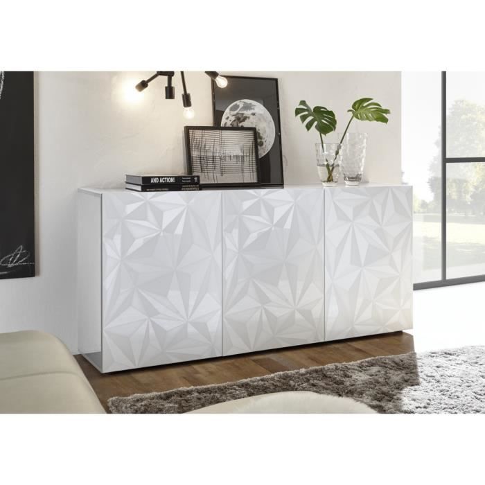 Sideboard with 3 doors - Glossy white lacquer - L 181 x D 42 x H 84 cm - PARIGI
