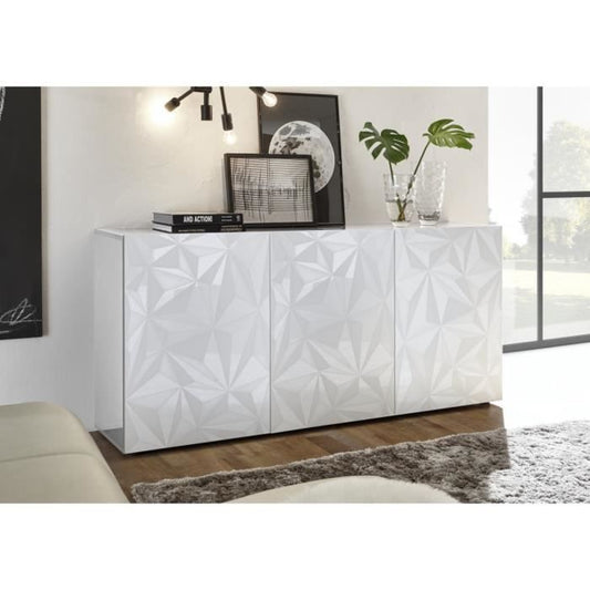 Sideboard with 3 doors - Glossy white lacquer - L 181 x D 42 x H 84 cm - PARIGI