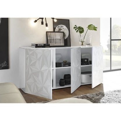 Sideboard with 3 doors - Glossy white lacquer - L 181 x D 42 x H 84 cm - PARIGI