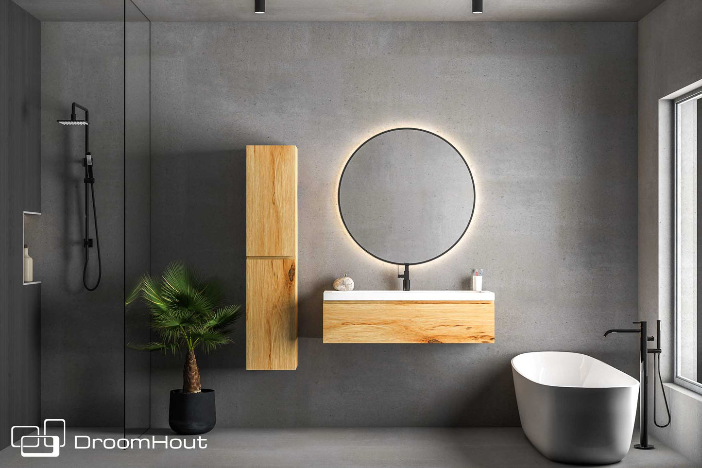 Badkamermeubel DroomHout Aqua warm eiken lak geen kraangat warm eiken lak geen kraangat Badkamermeubel DroomHout