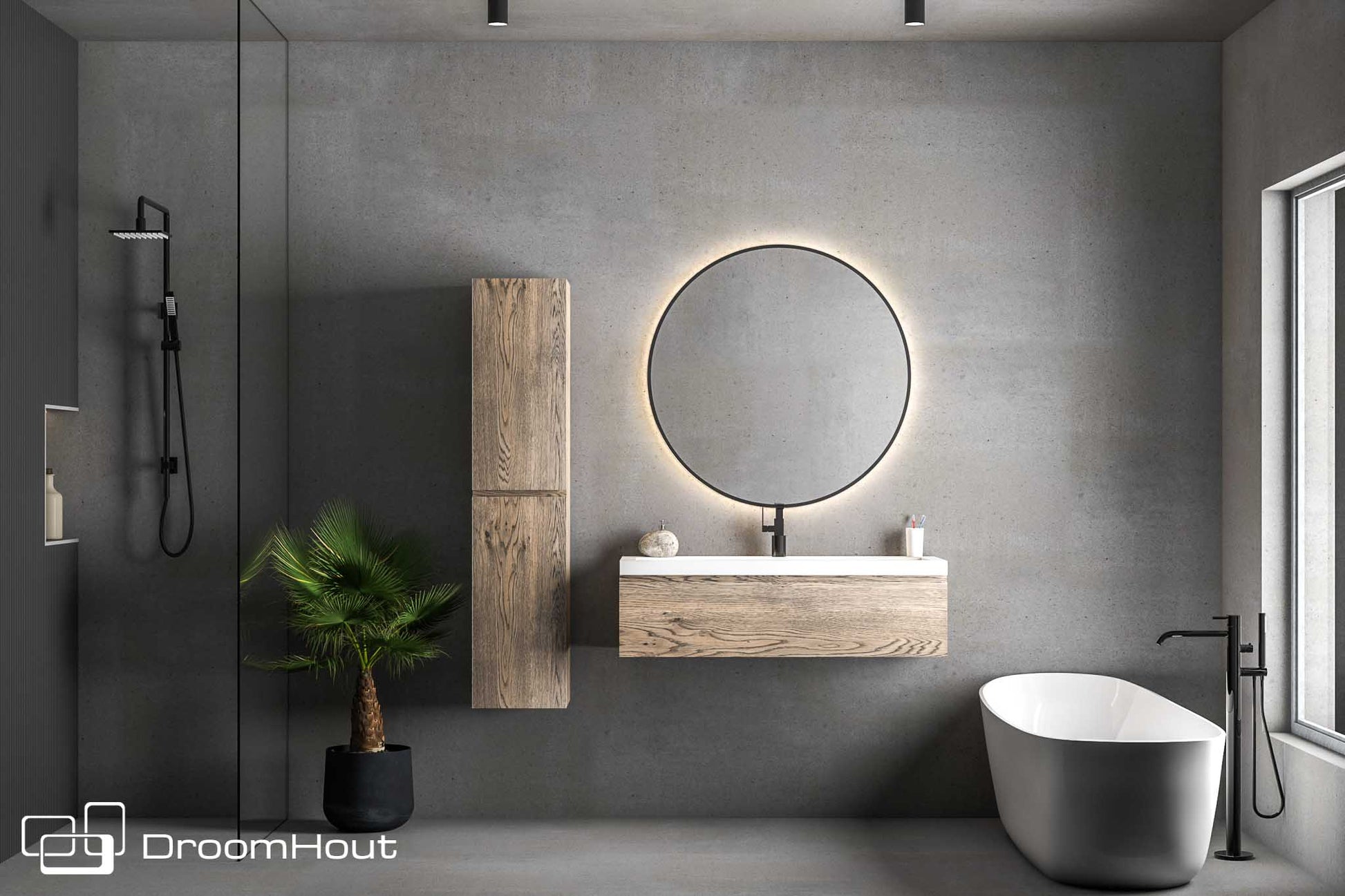 Badkamermeubel DroomHout Aqua grijs eiken lak geen kraangat grijs eiken lak geen kraangat Badkamermeubel DroomHout