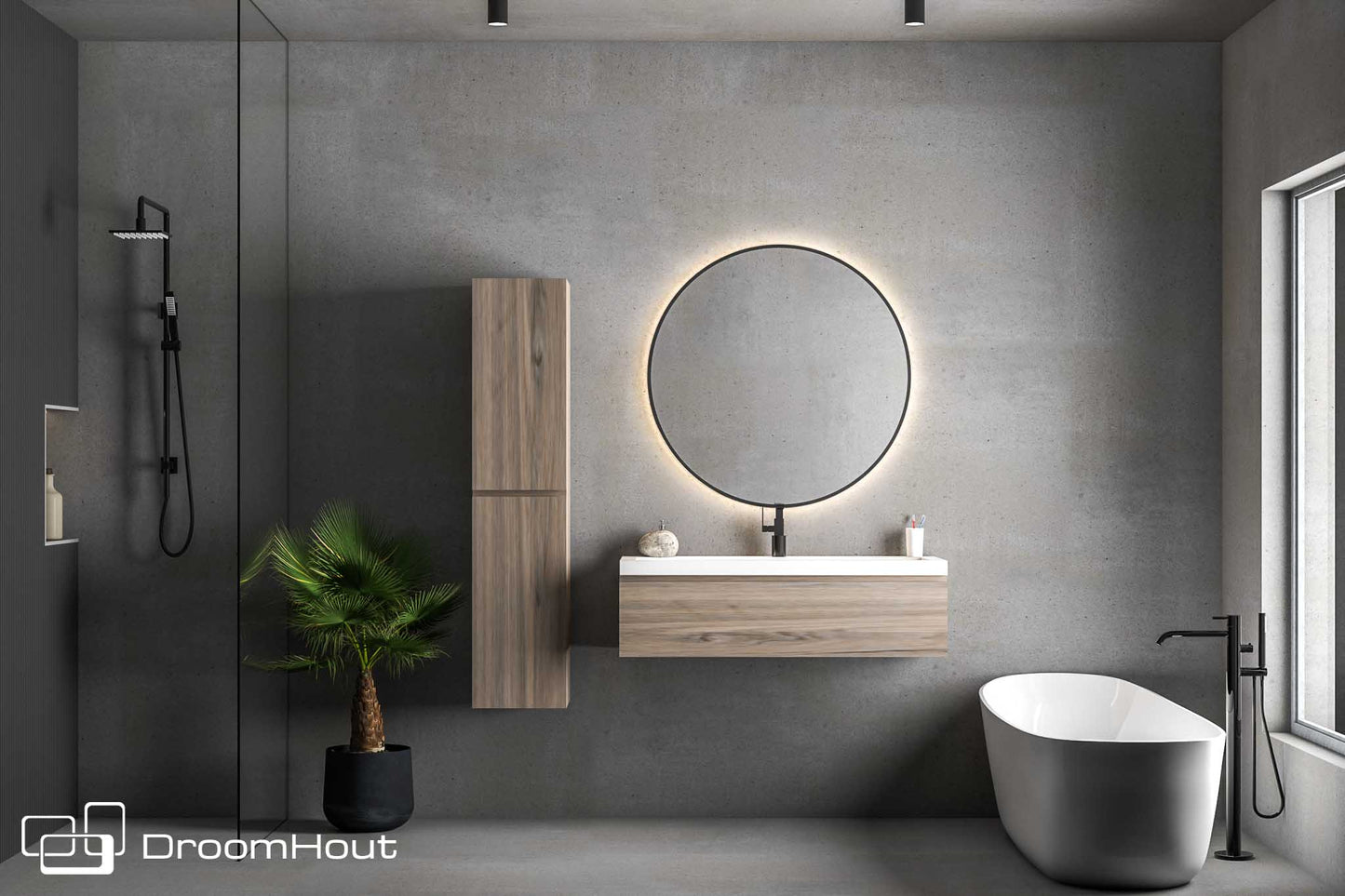 Badkamermeubel DroomHout Aqua blank noten lak geen kraangat blank noten lak geen kraangat Badkamermeubel DroomHout