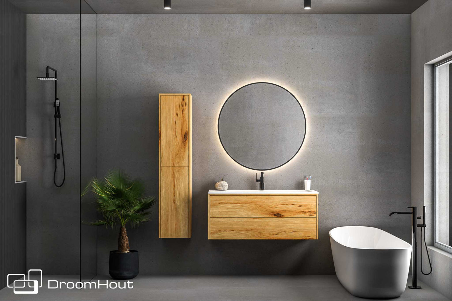 Badkamermeubel DroomHout Breeze warm eiken lak zonder kraangat warm eiken lak zonder kraangat Badkamermeubel DroomHout