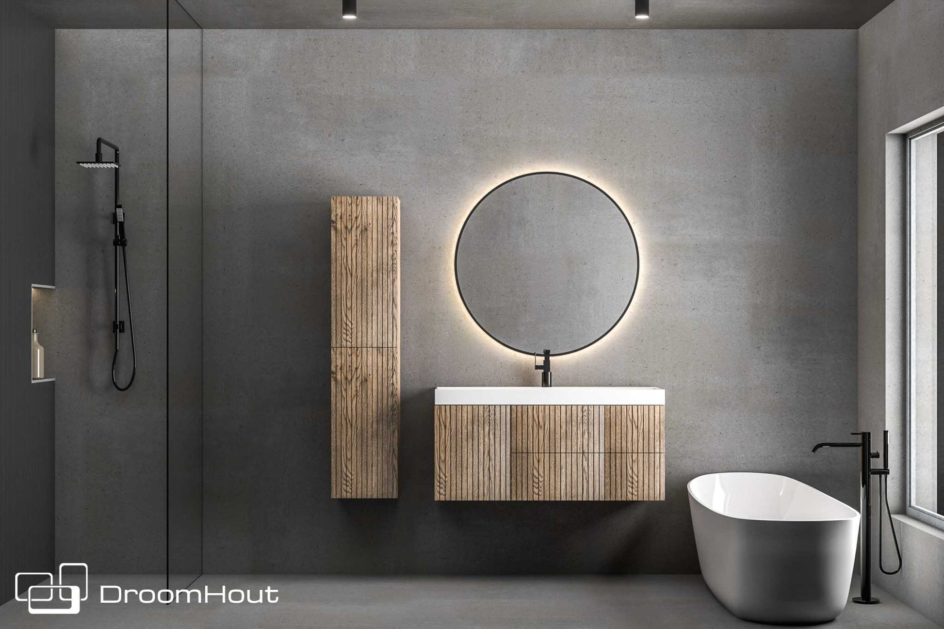 Badkamermeubel DroomHout Immaculate 60 x 47 cm (enkele bak) grijs eiken lak 60 x 47 cm (enkele bak) grijs eiken lak DroomHout