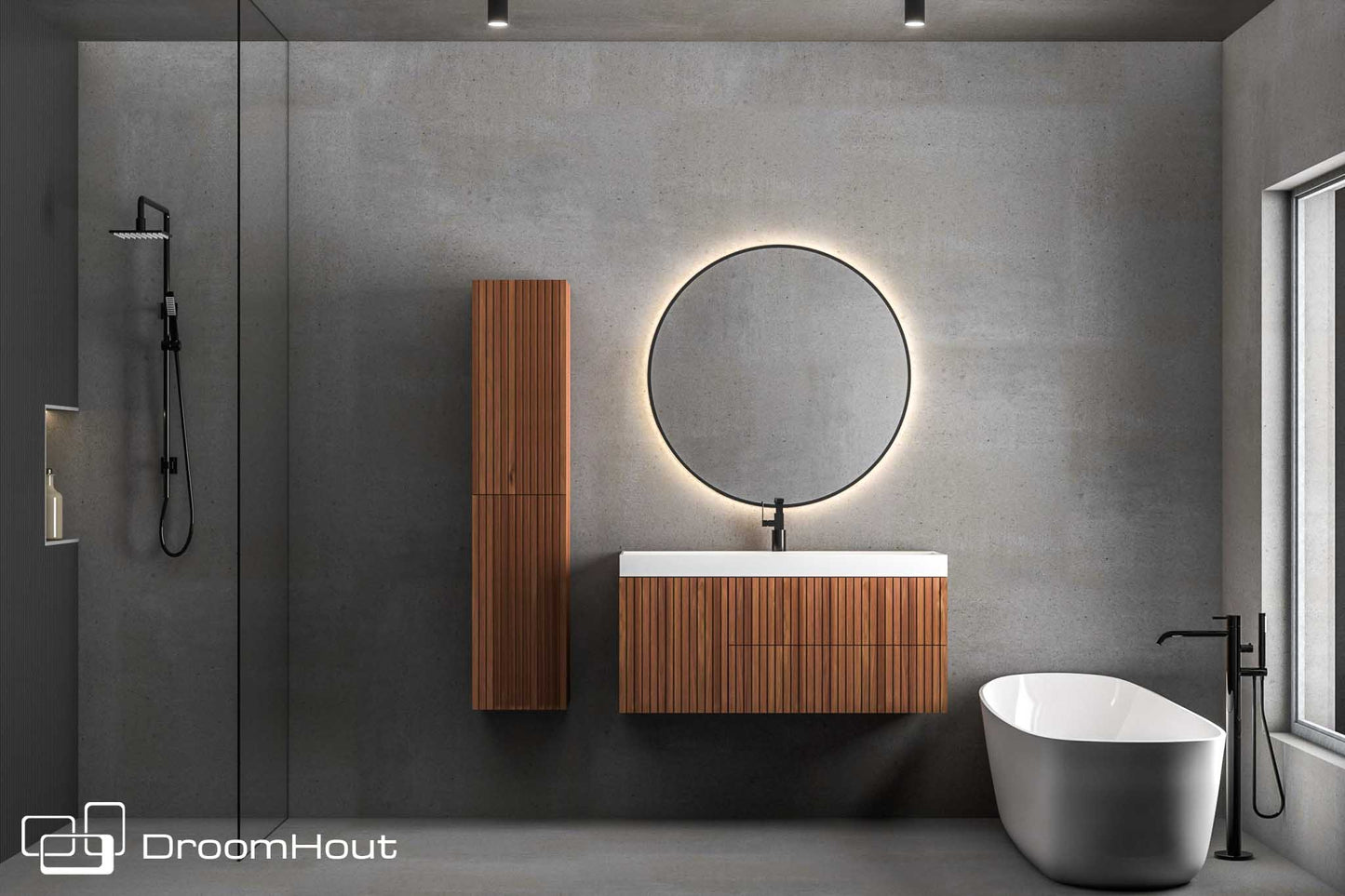 Badkamermeubel DroomHout Immaculate 60 x 47 cm (enkele bak) warm noten lak 60 x 47 cm (enkele bak) warm noten lak DroomHout