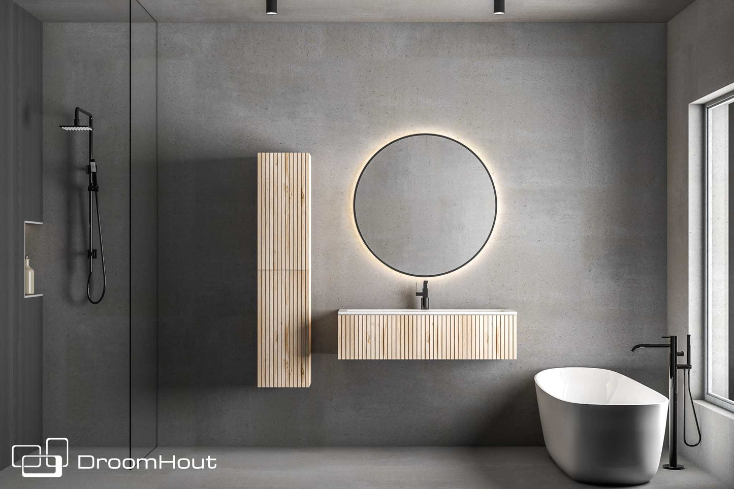 Badkamermeubel DroomHout Palm blank eiken lak zonder kraangat blank eiken lak zonder kraangat Badkamermeubel DroomHout