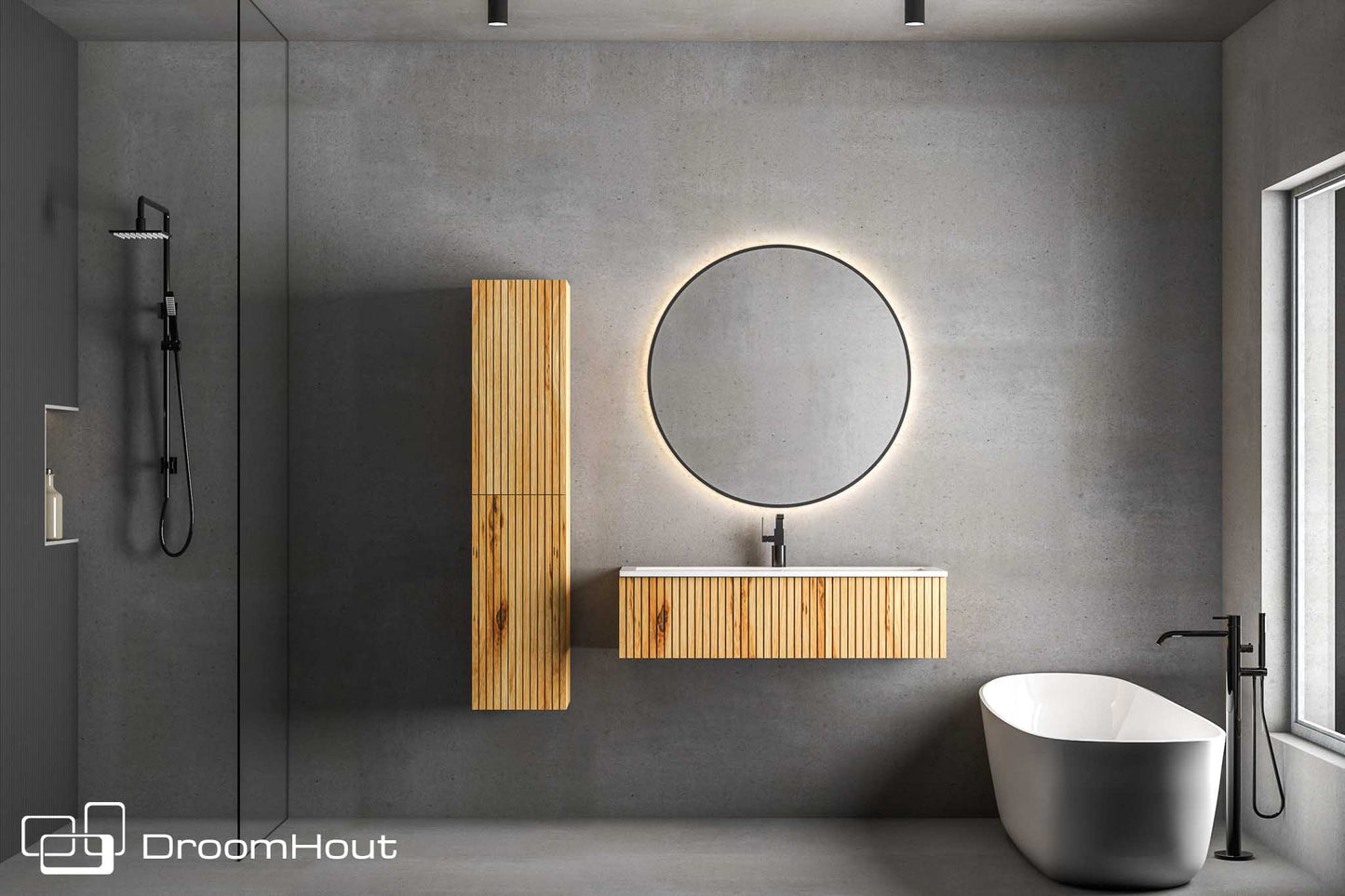 Badkamermeubel DroomHout Palm warm eiken lak zonder kraangat warm eiken lak zonder kraangat Badkamermeubel DroomHout