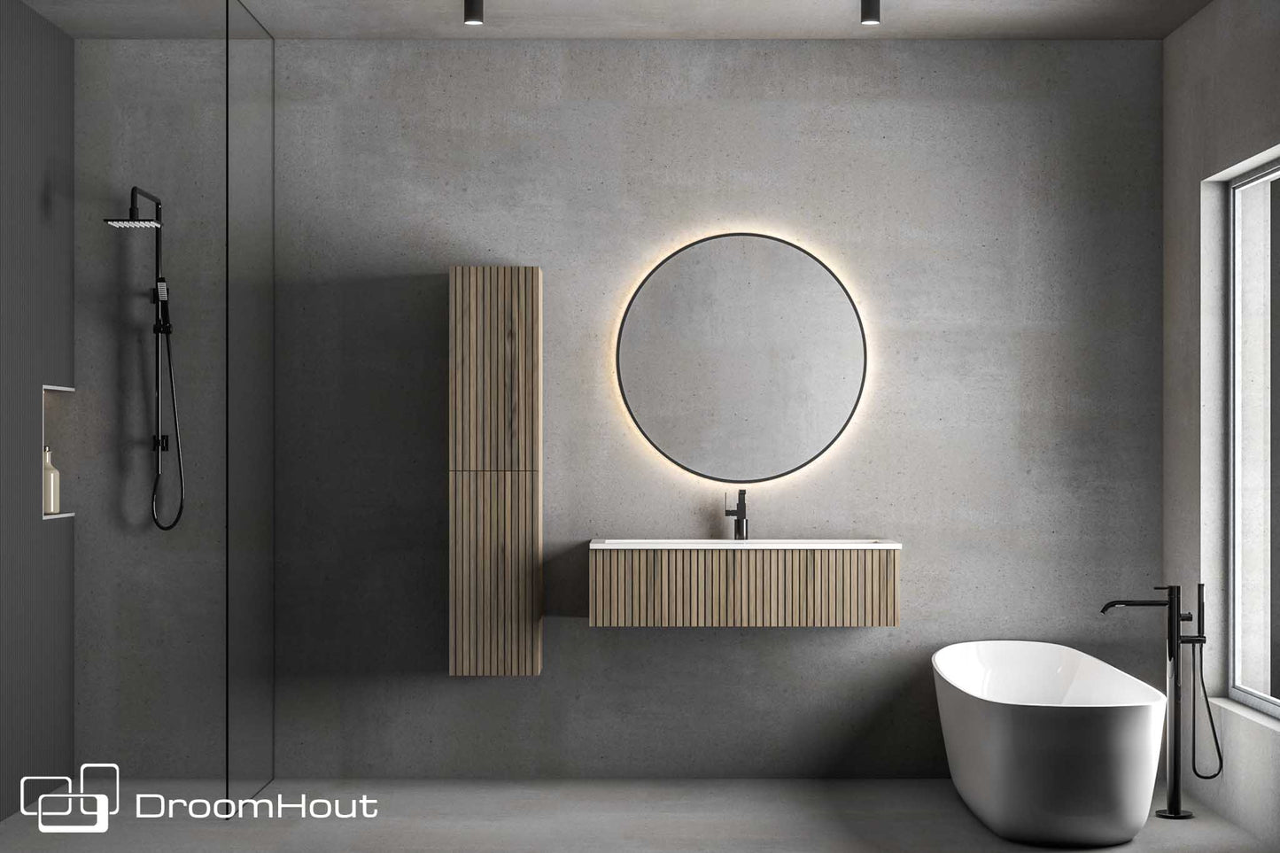 Badkamermeubel DroomHout Palm blank noten lak zonder kraangat blank noten lak zonder kraangat Badkamermeubel DroomHout