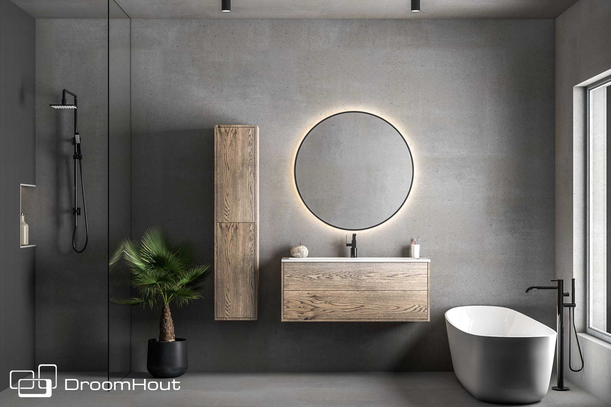 Badkamermeubel DroomHout Silence grijs eiken lak zonder kraangat grijs eiken lak zonder kraangat Badkamermeubel DroomHout