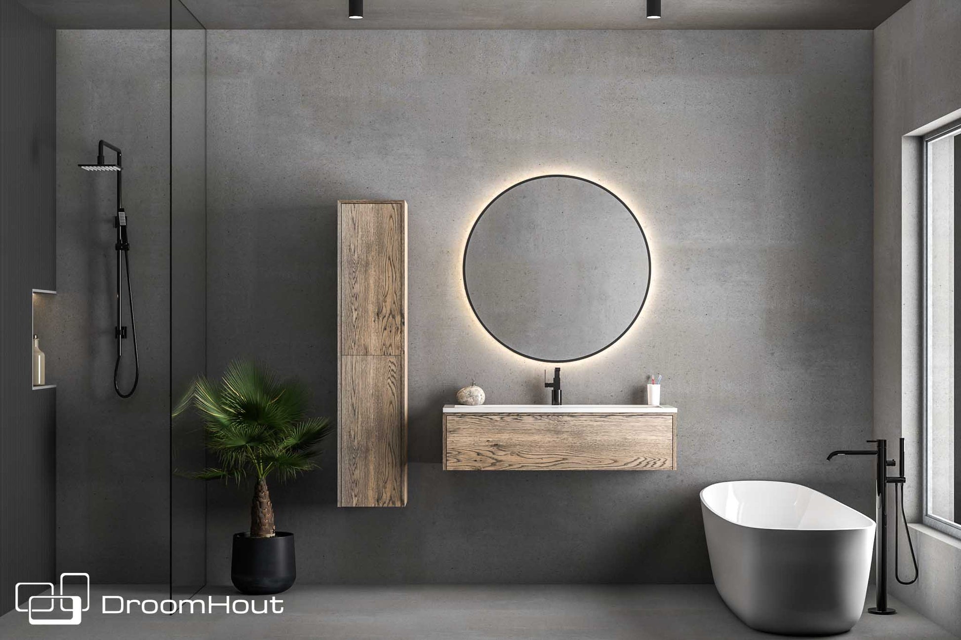 Badkamermeubel DroomHout Spa grijs eiken lak zonder kraangat grijs eiken lak zonder kraangat Badkamermeubel DroomHout