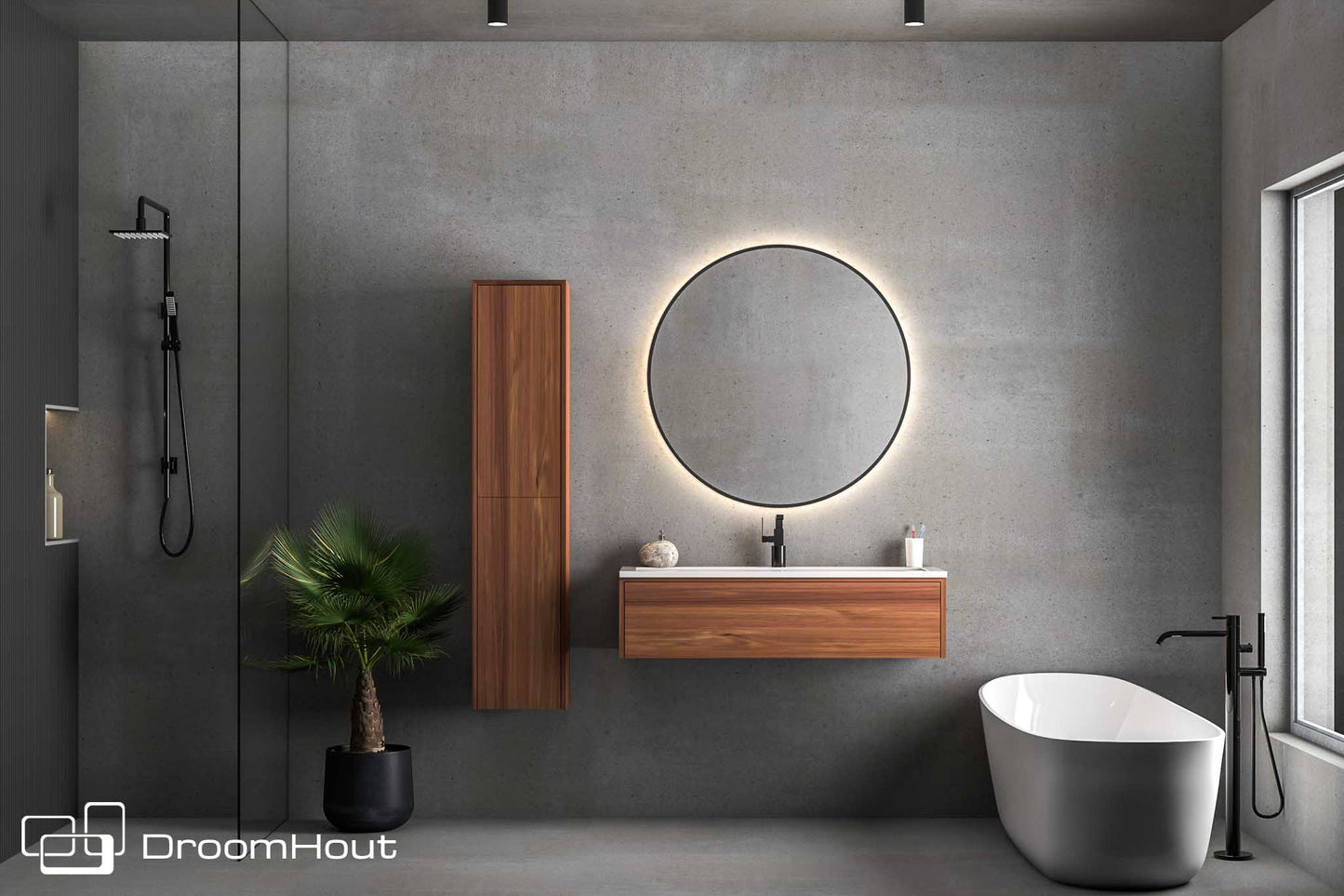 Badkamermeubel DroomHout Spa warm noten lak zonder kraangat warm noten lak zonder kraangat Badkamermeubel DroomHout