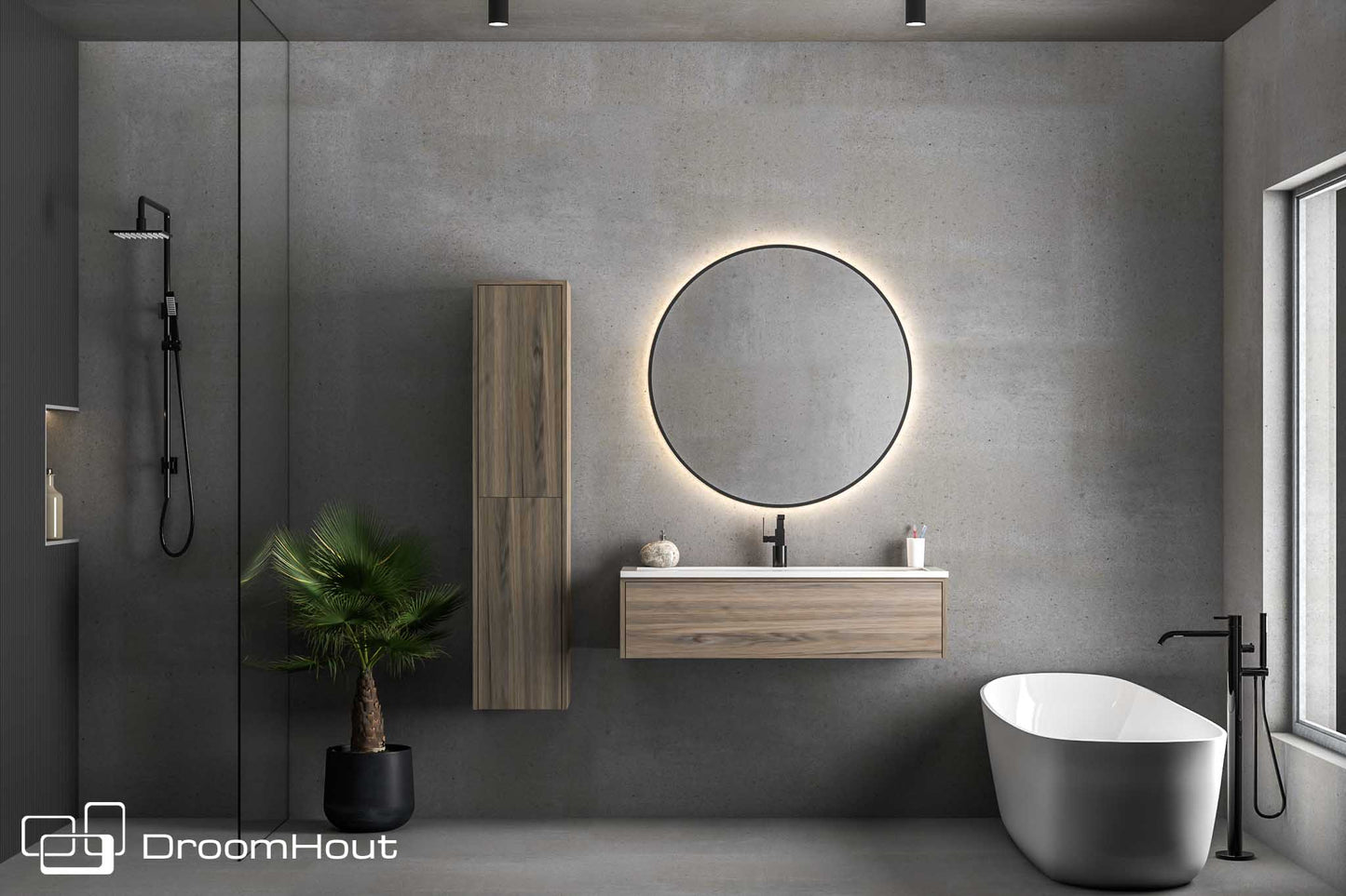 Badkamermeubel DroomHout Spa blank noten lak zonder kraangat blank noten lak zonder kraangat Badkamermeubel DroomHout