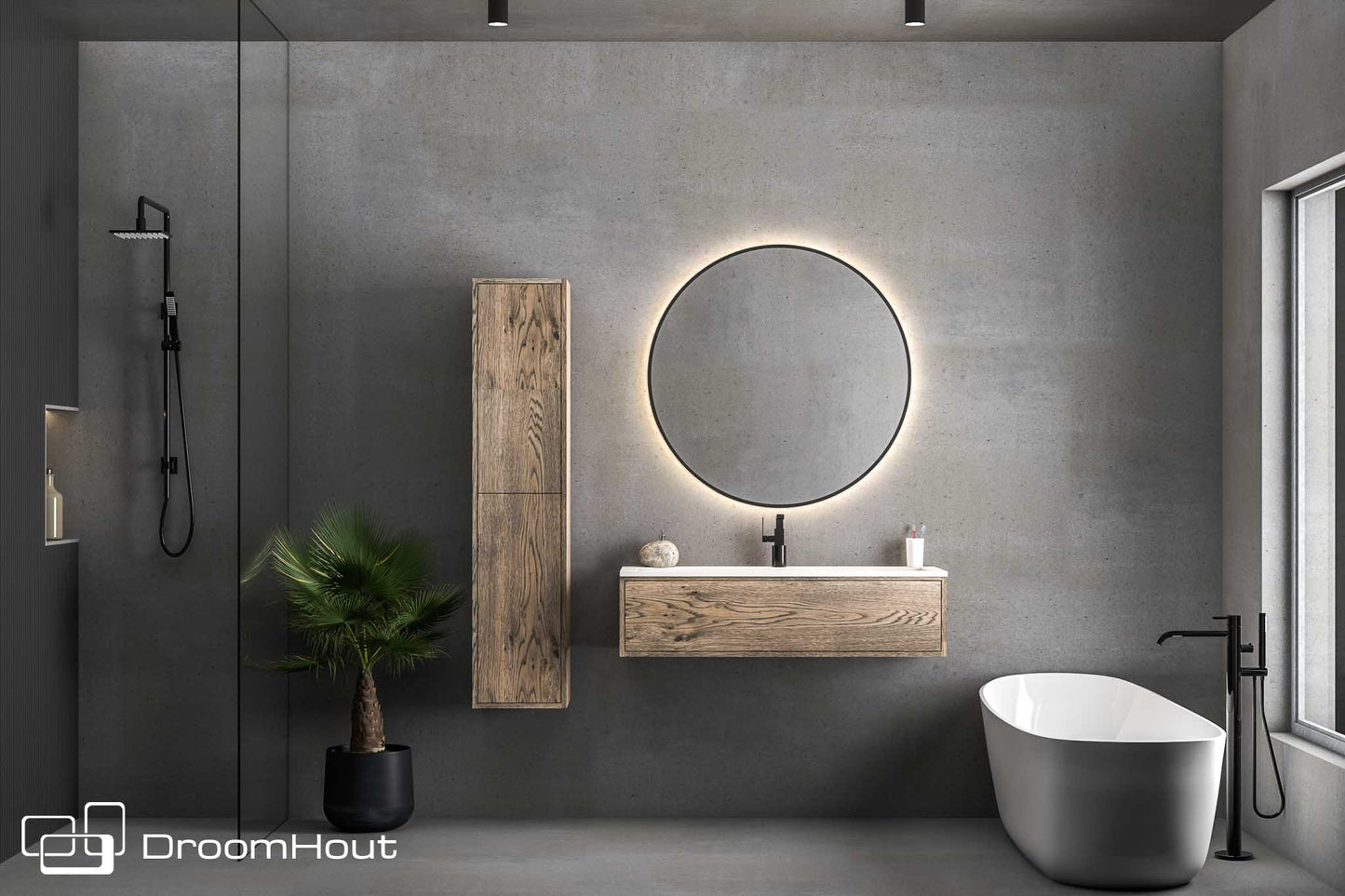 Badkamermeubel DroomHout Sunrise grijs eiken lak geen kraangat grijs eiken lak geen kraangat Badkamermeubel DroomHout