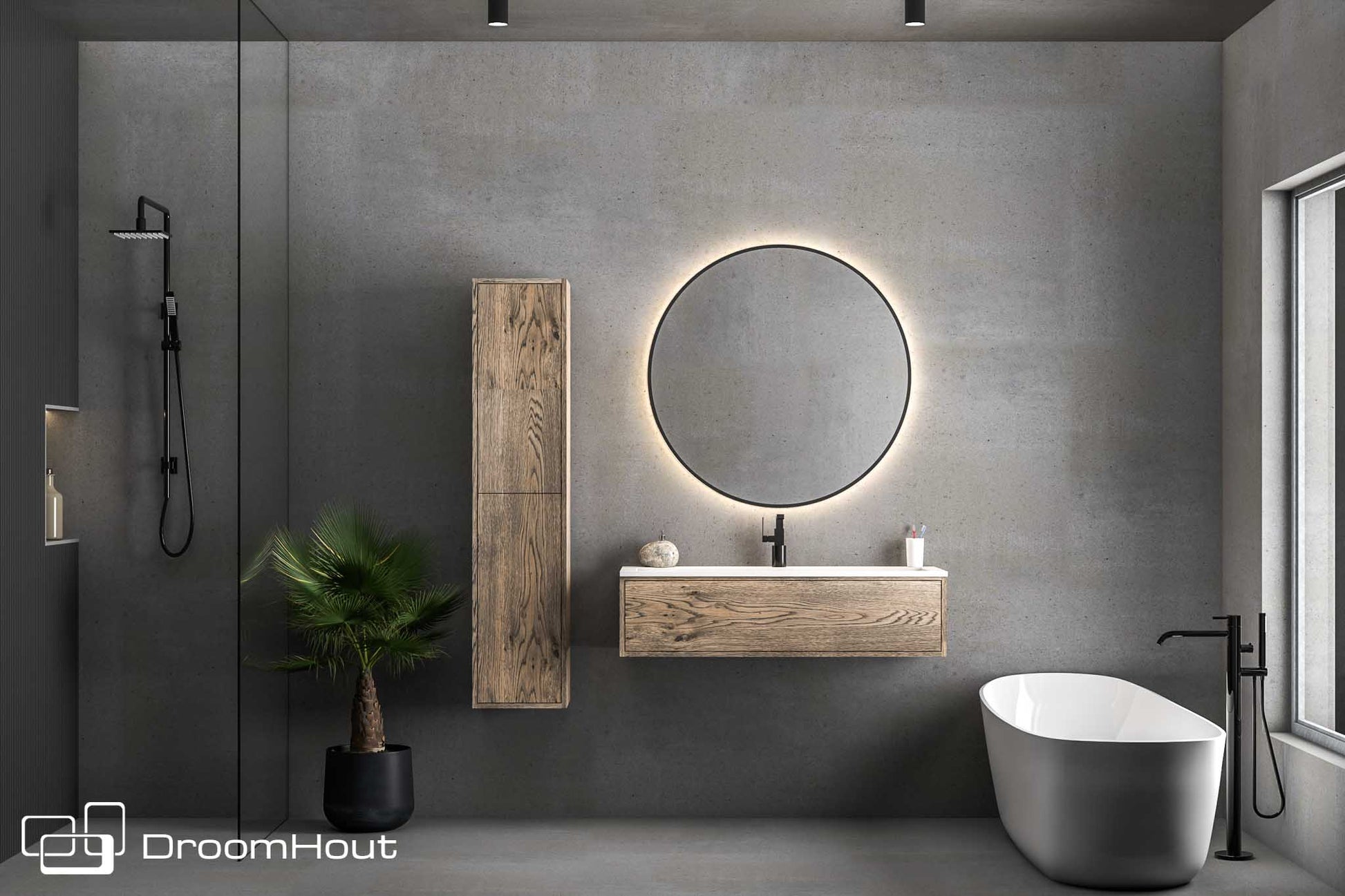 Badkamermeubel DroomHout Sunrise grijs eiken lak geen kraangat grijs eiken lak geen kraangat Badkamermeubel DroomHout