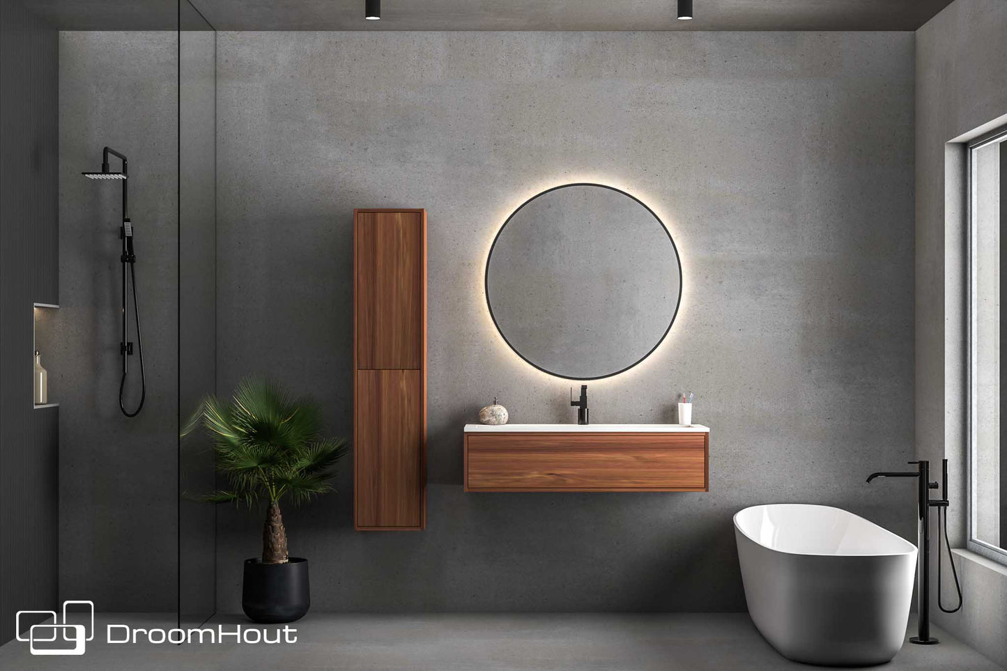 Badkamermeubel DroomHout Sunrise warm noten lak geen kraangat warm noten lak geen kraangat Badkamermeubel DroomHout