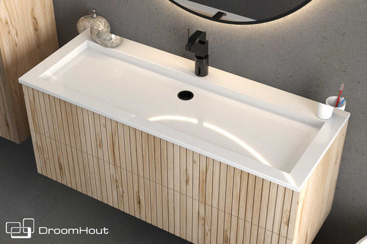 Badkamermeubel Wave 80 cm Massief Houten DroomHout Showroommodel Badkamermeubel DroomHout