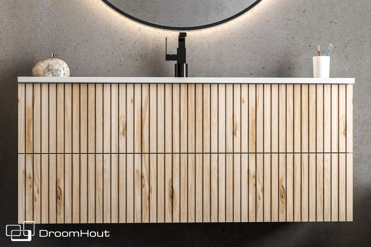 Badkamermeubel Wave 80 cm Massief Houten DroomHout Showroommodel Badkamermeubel DroomHout