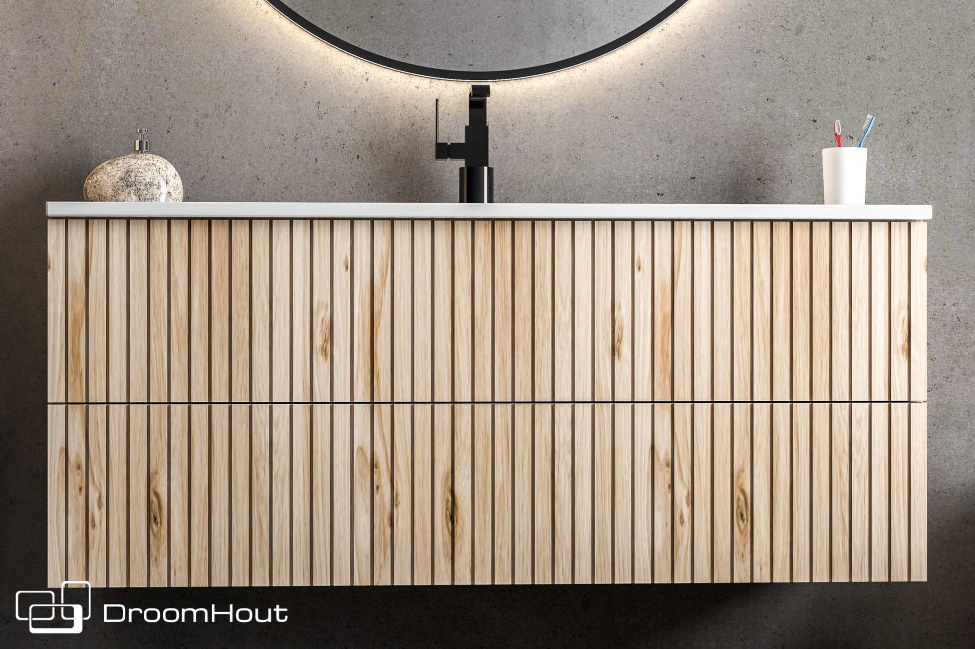 Badkamermeubel Wave 80 cm Massief Houten DroomHout Showroommodel Badkamermeubel DroomHout