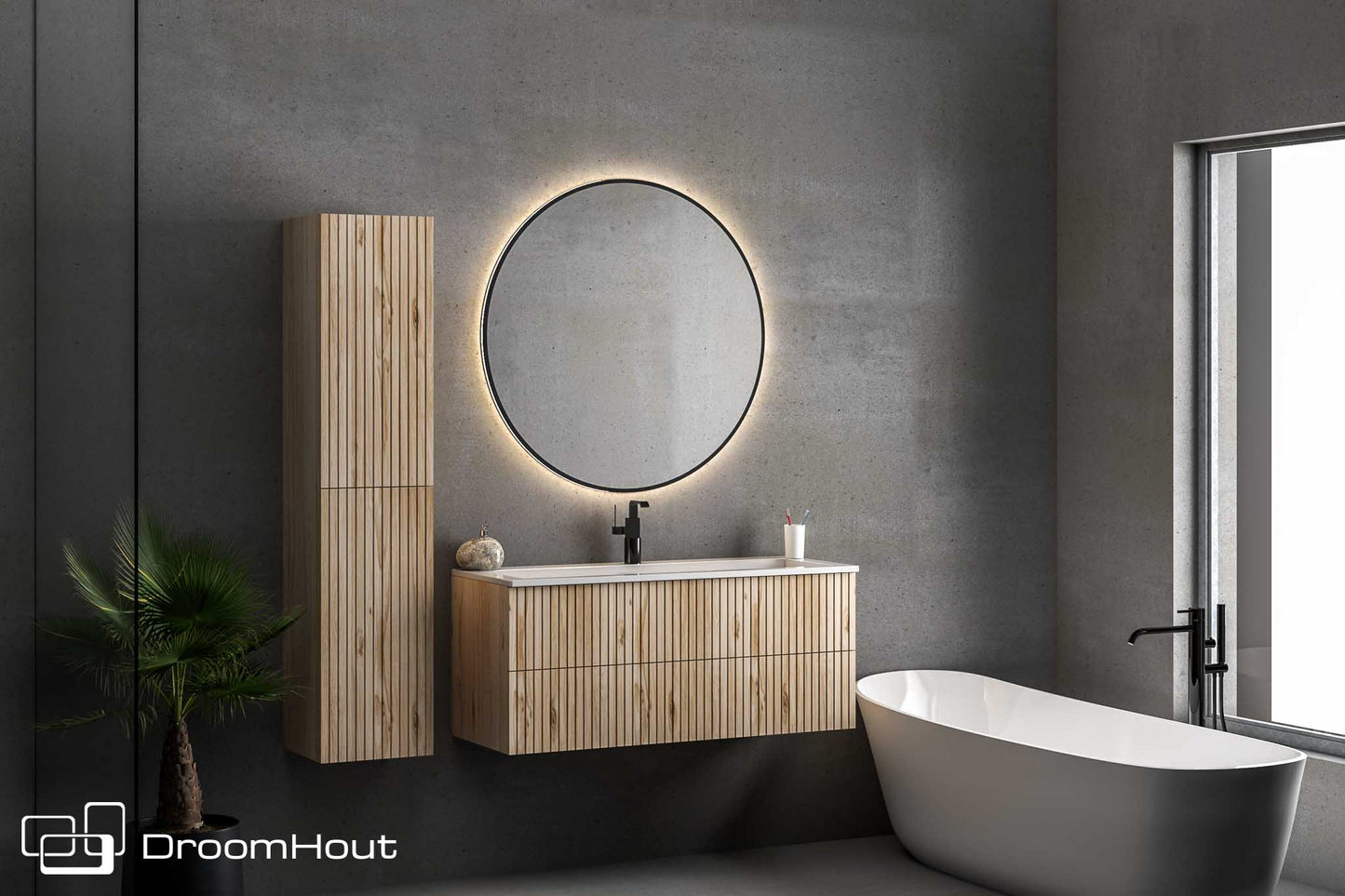 Badkamermeubel Wave 80 cm Massief Houten DroomHout Showroommodel Badkamermeubel DroomHout