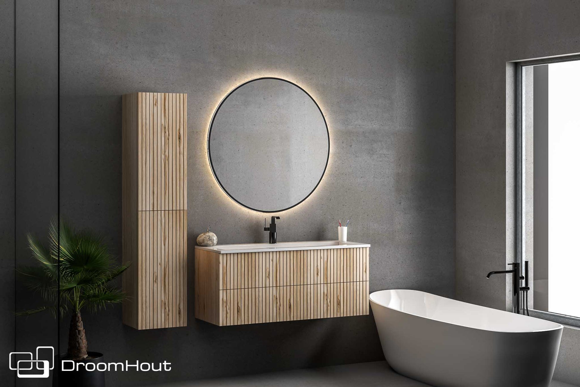 Badkamermeubel Wave 80 cm Massief Houten DroomHout Showroommodel Badkamermeubel DroomHout