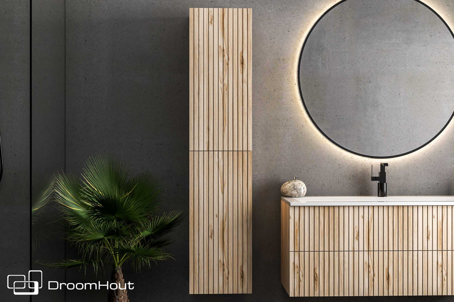 Badkamermeubel Wave 80 cm Massief Houten DroomHout Showroommodel Badkamermeubel DroomHout