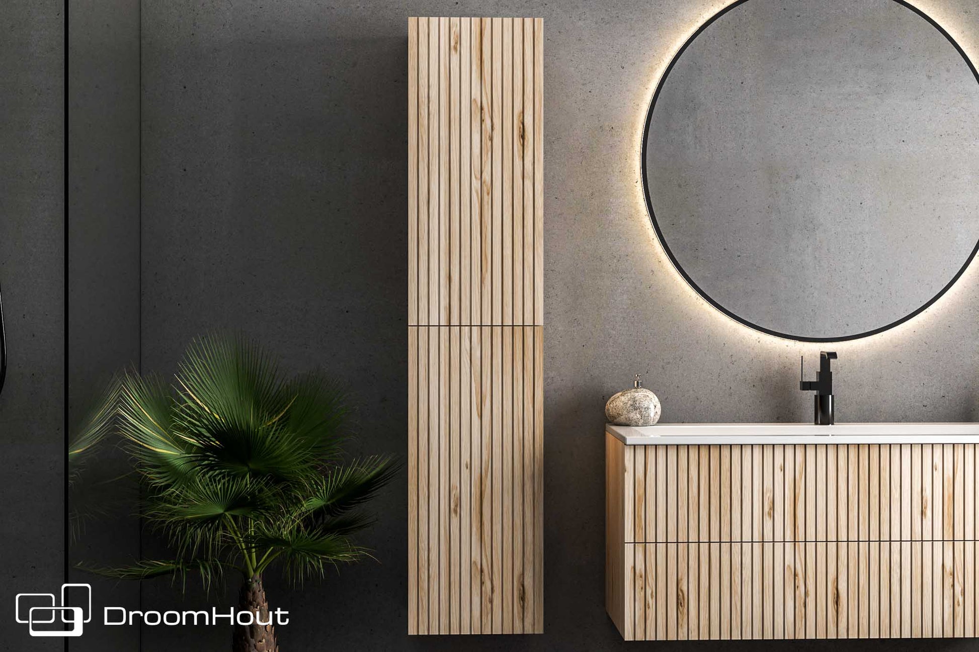 Badkamermeubel Wave 80 cm Massief Houten DroomHout Showroommodel Badkamermeubel DroomHout