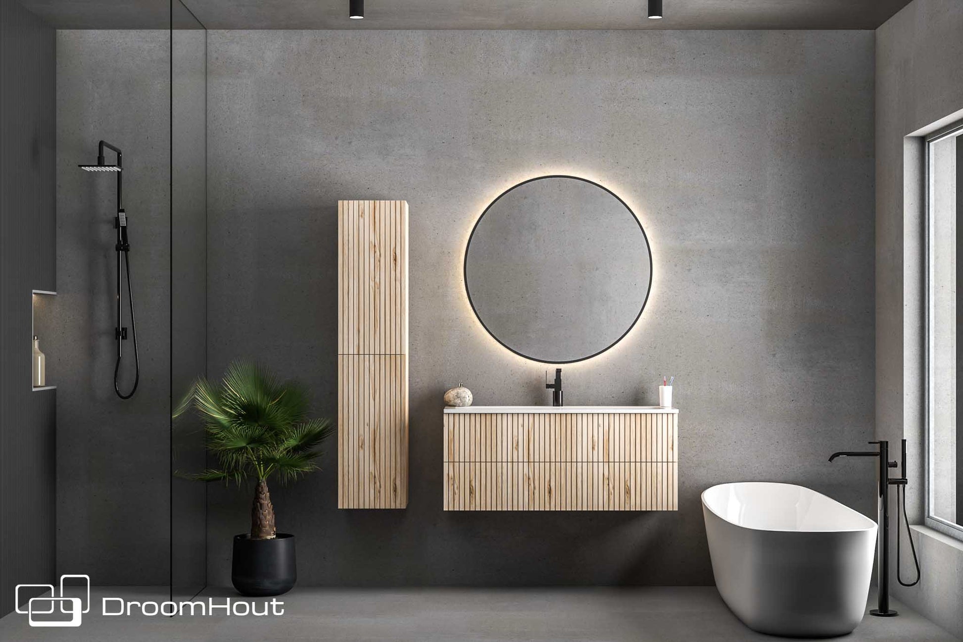 Badkamermeubel Wave 80 cm Massief Houten DroomHout Showroommodel Blank eiken 80 cm (enkele bak) Zonder kraangat Blank eiken 80 cm (enkele bak) Zonder kraangat Badkamermeubel DroomHout