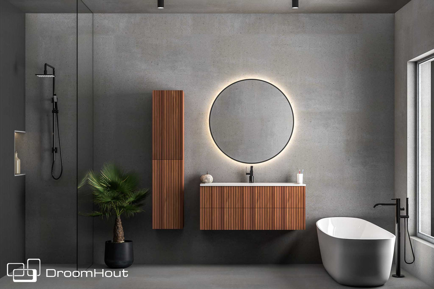 Badkamermeubel DroomHout Wave warm noten lak zonder kraangat warm noten lak zonder kraangat Badkamermeubel DroomHout