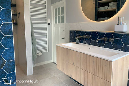 Badkamermeubel Wave 80 cm Massief Houten DroomHout Showroommodel Badkamermeubel DroomHout