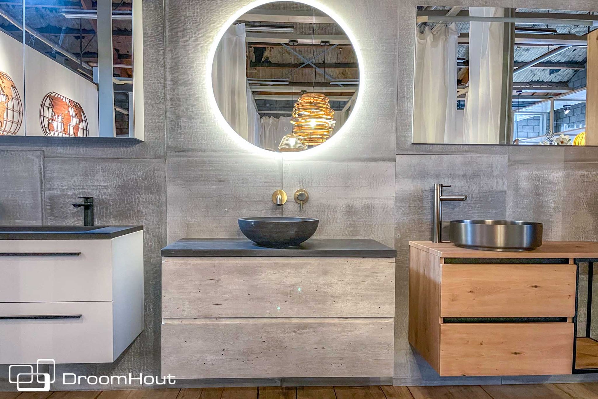 Badkamerspiegel rond Circle kleurloze rand kleurloze rand badkamerspiegel DroomHout