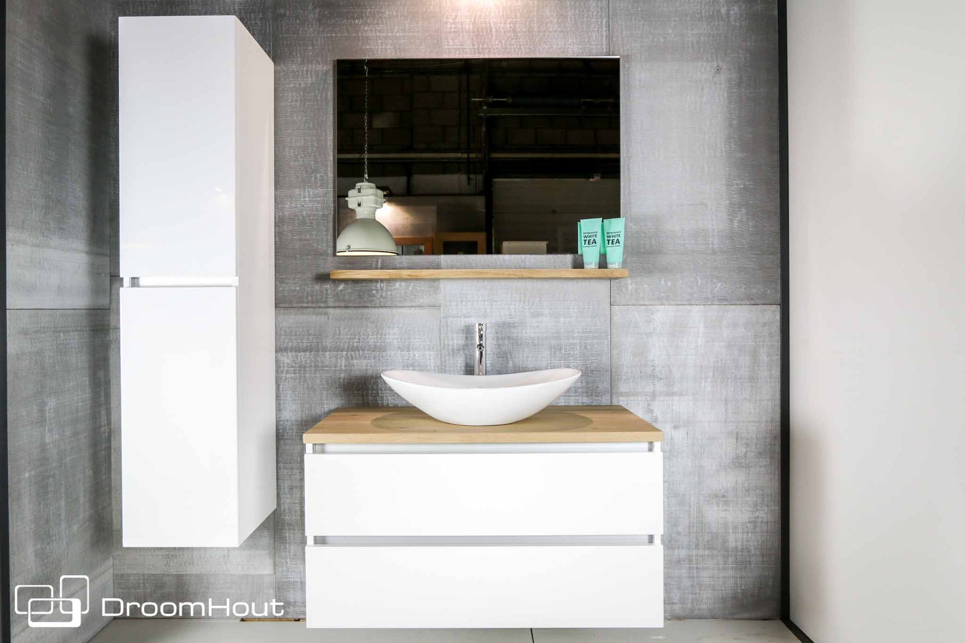 Badkamermeubel Pure Compleet Set Met Hoge Kast Spiegel Planchet Badkamermeubel DroomHout