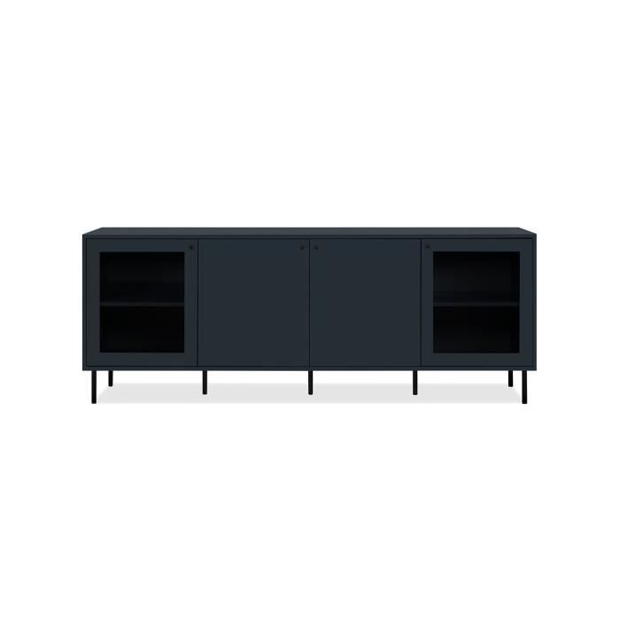 CARACAS TV cabinet - 2 doors + 2 glass doors - Navy blue decor - L180 x H68 x D40 cm