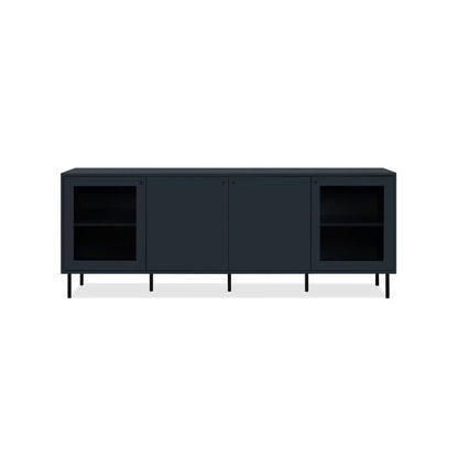CARACAS TV cabinet - 2 doors + 2 glass doors - Navy blue decor - L180 x H68 x D40 cm
