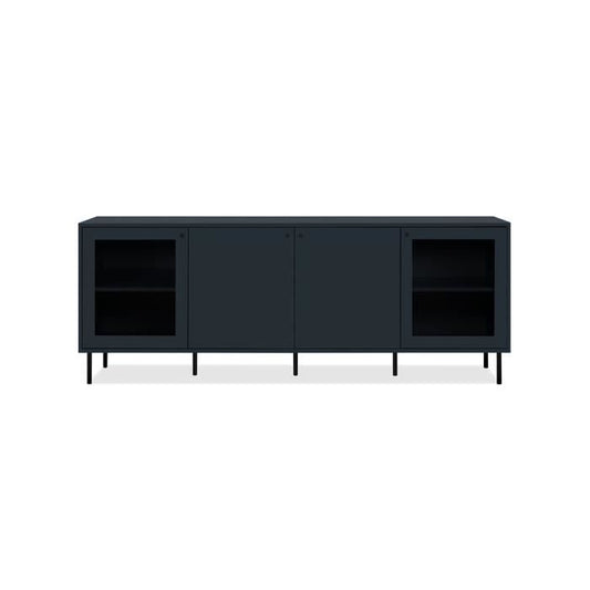 CARACAS TV cabinet - 2 doors + 2 glass doors - Navy blue decor - L180 x H68 x D40 cm