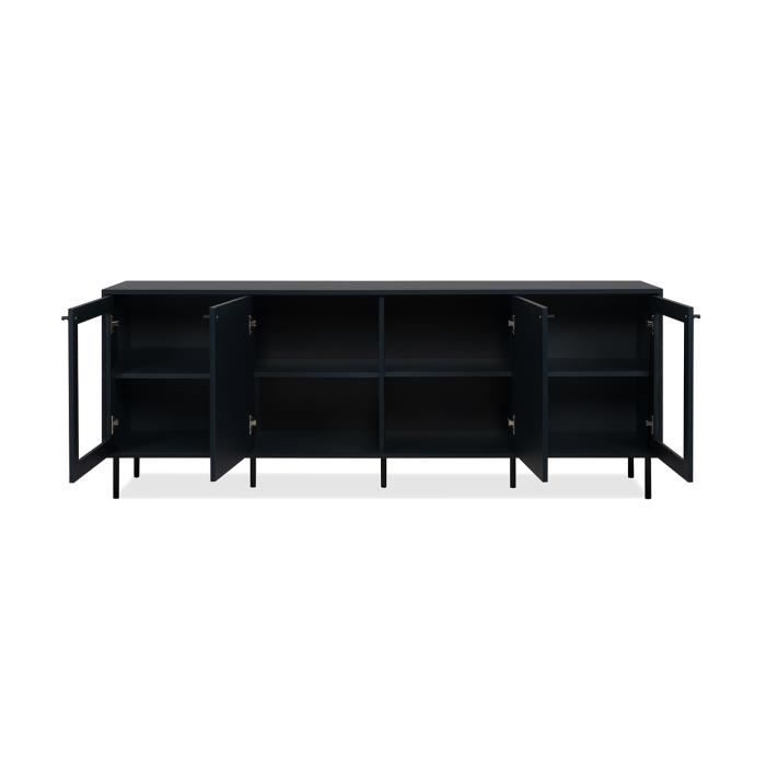 CARACAS TV cabinet - 2 doors + 2 glass doors - Navy blue decor - L180 x H68 x D40 cm