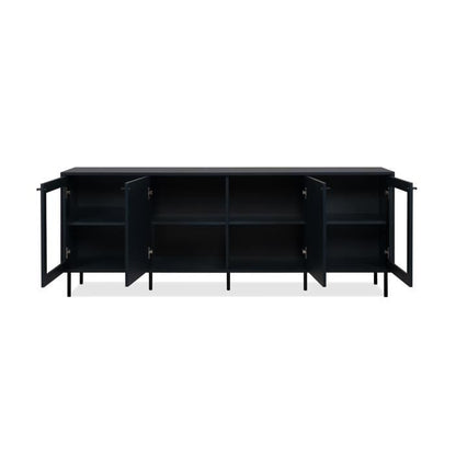 CARACAS TV cabinet - 2 doors + 2 glass doors - Navy blue decor - L180 x H68 x D40 cm