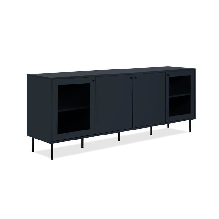 CARACAS TV cabinet - 2 doors + 2 glass doors - Navy blue decor - L180 x H68 x D40 cm