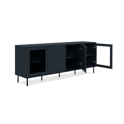 CARACAS TV cabinet - 2 doors + 2 glass doors - Navy blue decor - L180 x H68 x D40 cm