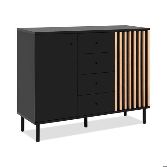 Sideboard - MONZA 01B - Black / Artisan oak - 2 doors - 4 drawers - 118 x 90 x 40 cm